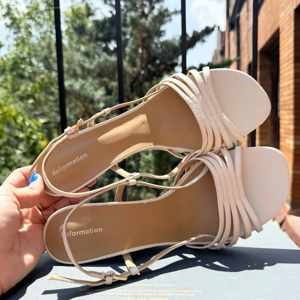 New Reformation Ava Wedge Espadrille Slingback Sandals Cream 9.5